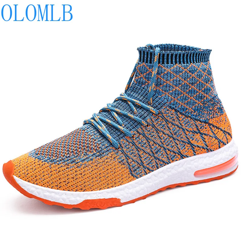 

OLOMM 2019 Men Shoes High help Beathable Air Mesh Men Casual Shoes Slip on Summer Sock Shoes Men Sneakers Tenis Masculino Adulto