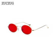 ZUCZUG Retro Oval Sunglasses Women Brand Design Round Small Size Sun Glasses Ladies Gold Frame Red Pink Blue Lens Glasses UV400