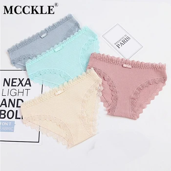 

MCCKLE Women Sexy Lace Bow Tie Breathable Panties 2018 Female Comfort Striped Briefs Ultra Underwear Ladies Hollow Out Sleepwear