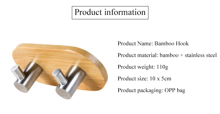 Luluhut бамбуковый настенный крючок из нержавеющей стали 3 м, клейкие для одежды, сумка для ключей, подвесной крючок, нержавеющие дверные Крючки для кухни и ванной комнаты