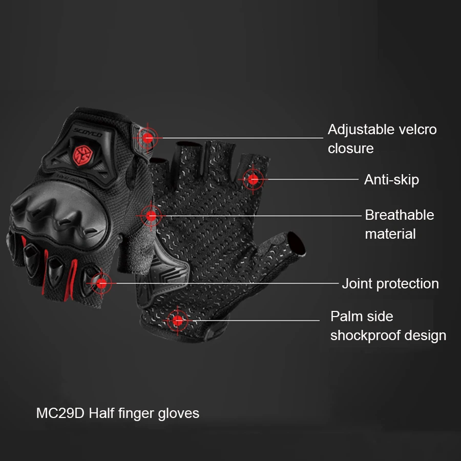 SCOYCO перчатки на половину пальца для мотоцикла Защитные дышащие противоскользящие перчатки без пальцев перчатки для велоспорта MBX Мотоциклетные Перчатки