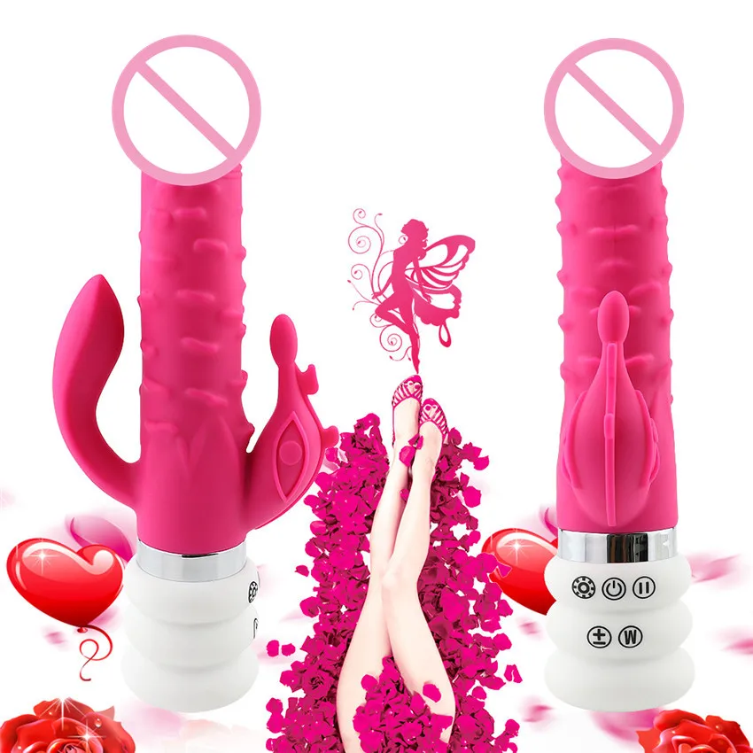 New 3 Point Stimulator Heatable USB Charge Sex Toy for Women Silicone Dildo Product Retractable Swing Vibrator Adults ST666 | Красота и