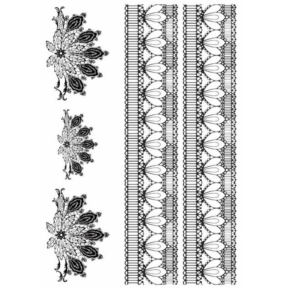 Yeeech Temporaire Tatouages Autocollant Pour Femmes Faux Noir Blanc Ventilateur Dentelle Bras Cuisse Bande Conception Sexy Corps Art De Longue Duree Etanche Aliexpress