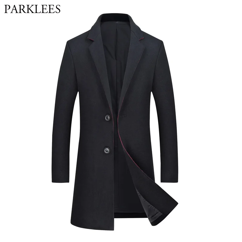 Black Wool Coat Men 2018 New Single Breasted Pea Coat Men's Long Trench Coats Casual Slim Fit Cashmere Overcoat Manteau Homme