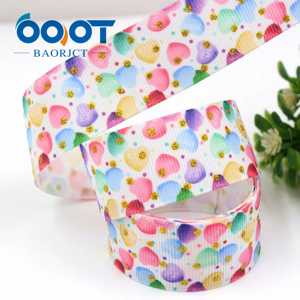 OOOT BAORJCT G-18808-878, 10 ярдов 25 мм Золотой блестящий напечатанный grosgrain лента DIY головной убор Свадебная подарочная упаковка материал