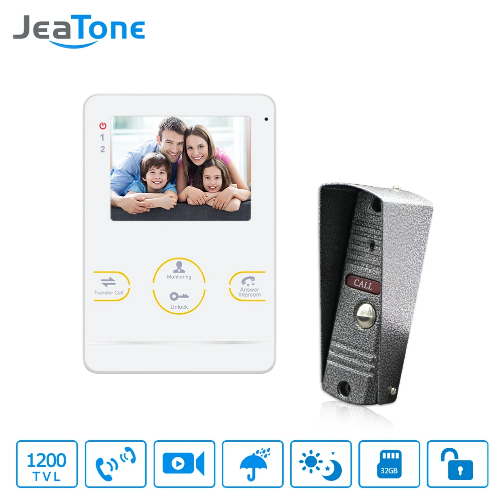 JeaTone HD электронный швейцар с Камера дверной звонок Видеомонитор Интерком Системы 4 дюймов акрил рояльным лаком основа дверной Звонок