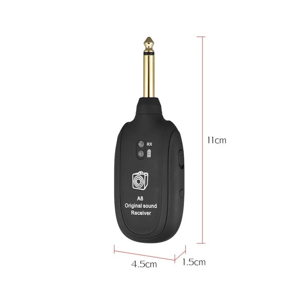 UHF Wireless Guitar Transmitter Receiver System Built-in Rechargeable Battery 50M Transmission Range for Electric Guitar Bass