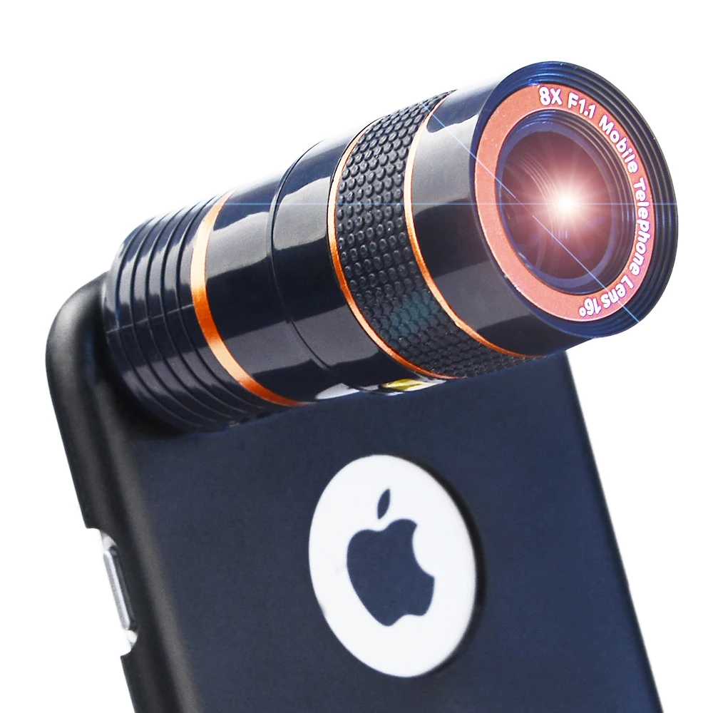 Apexel 4 in 1 Mobile Phone Camera Lens with Back Case Wide Angle Macro Fish Eye 8X Telephoto Lens Cover for iPhone x 7 8 6s plus