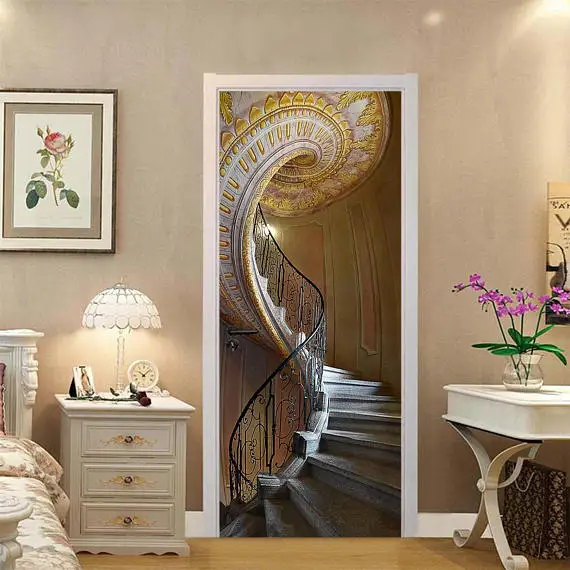 3D винтовая лестница украшение для двери обои настенное украшение печать Наклейка Декор для стены Настенная фото самоклеющаяся дверь обертывание
