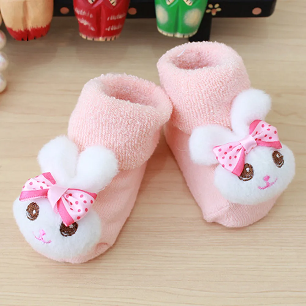 Противоскользящие теплые носки для новорожденных мальчиков и девочек с рисунками из мультфильмов; тапочки; ботинки; милые носки для новорожденных с кошачьими ушками