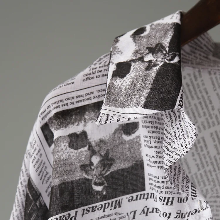 Для женщин опрятный газетный буквенный принт свободные рубашки женские отложной воротник хлопок смесь длинный рукав кардиган Кнопка Блузка Топы