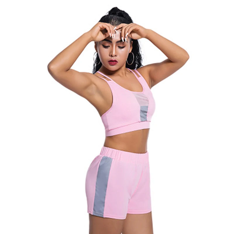 

Pink Tracksuits Women Reflective Suits 2 Piece Set Spaghetti Crop Top Short and Shorts Sportswear Co-ord 2019 Summer Clothing