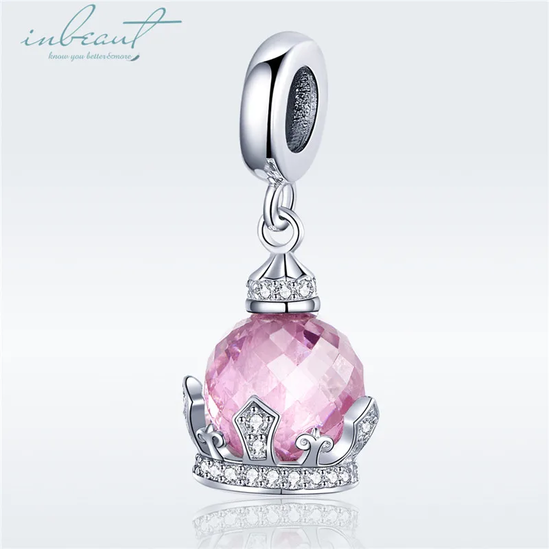 

S925 Sterling Silver fit Pandora Bracelet Pink Zircon Lotus Lamp Charms Real 925 Princess Crown Flower Beads for Chains&Banlges