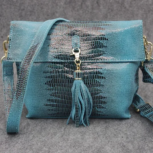 Arliwwi Роскошная натуральная кожа элегантные маленькие нежные крокодиловые сумки через плечо для женщин* S0840 - Цвет: Небесно-голубой
