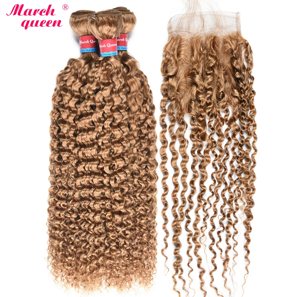 27 Honey Blonde Color Peruvian Human Hair Bundles With Closure