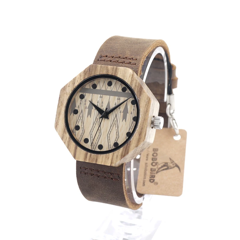 BOBO BIRD Octagon Wooden Watches Women Luxury Quartz Clock Cool Lady Dress Leather Wristwatch in Gift