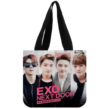 

Custom KPOP EXO Reusable Handbag Women Shoulder Cloth Pouch Foldable Large Linen Bag Shopping Bags Painting Travel