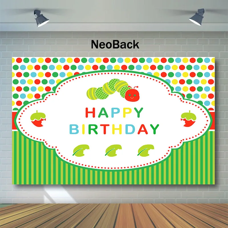 

NeoBack Kids 1st Birthday Party Background for Photo Very Hungry Green Caterpillar Baby Shower Photography Backdrops