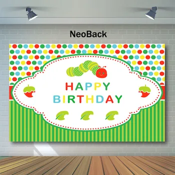

NeoBack Kids 1st Birthday Party Background for Photo Very Hungry Green Caterpillar Baby Shower Photography Backdrops