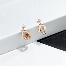 YUN RUO Новое поступление модные циркониевые серьги-гвоздики с буквами D розового золотистого цвета женский подарок титановая сталь хорошее ювелирное изделие никогда не выцветает