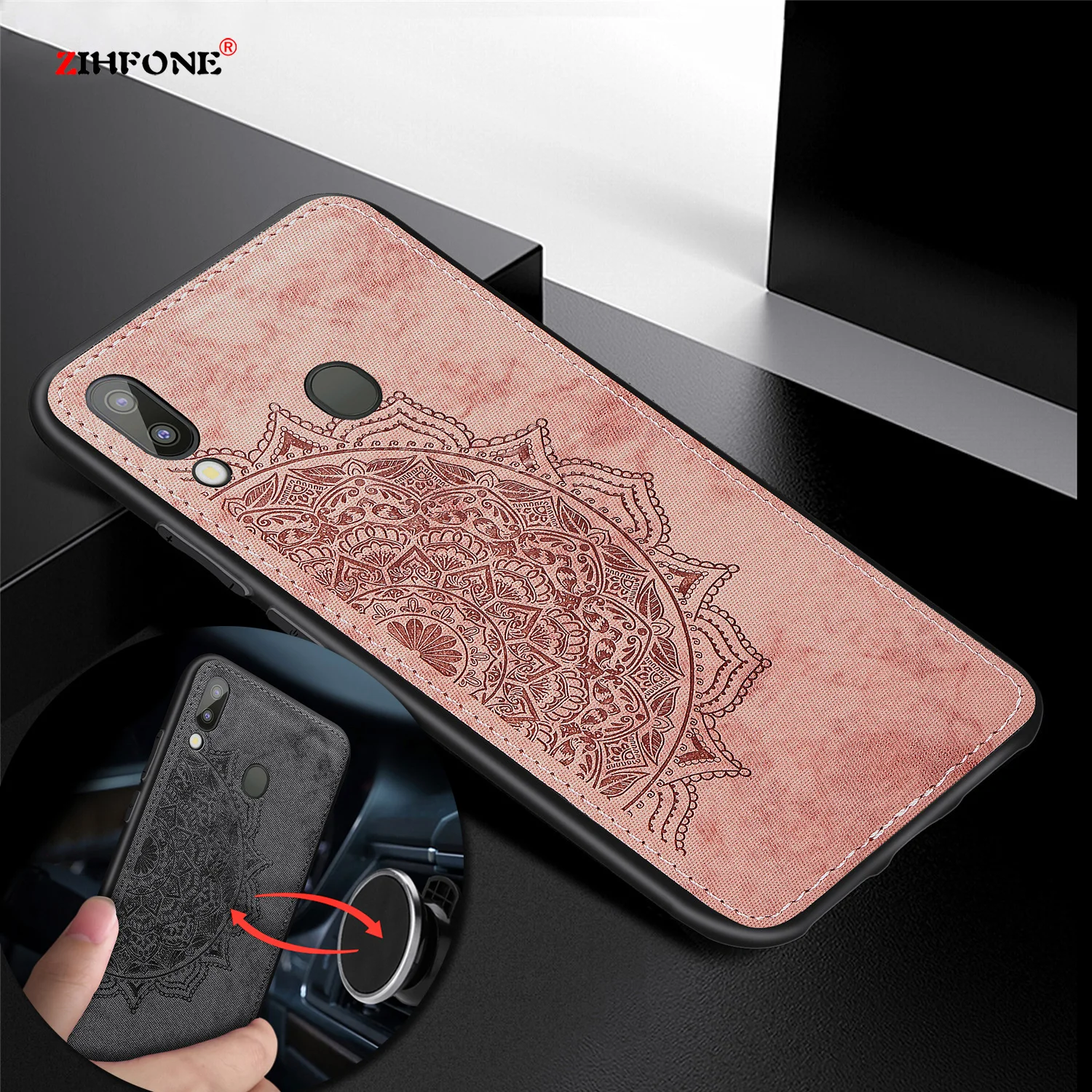 

Luxury Cloth Texture Shockproof Case for Samsung Galaxy A30 A40 Cover Coque sFor Samsung A50 A70 Magnetic Car Holder Case Capa