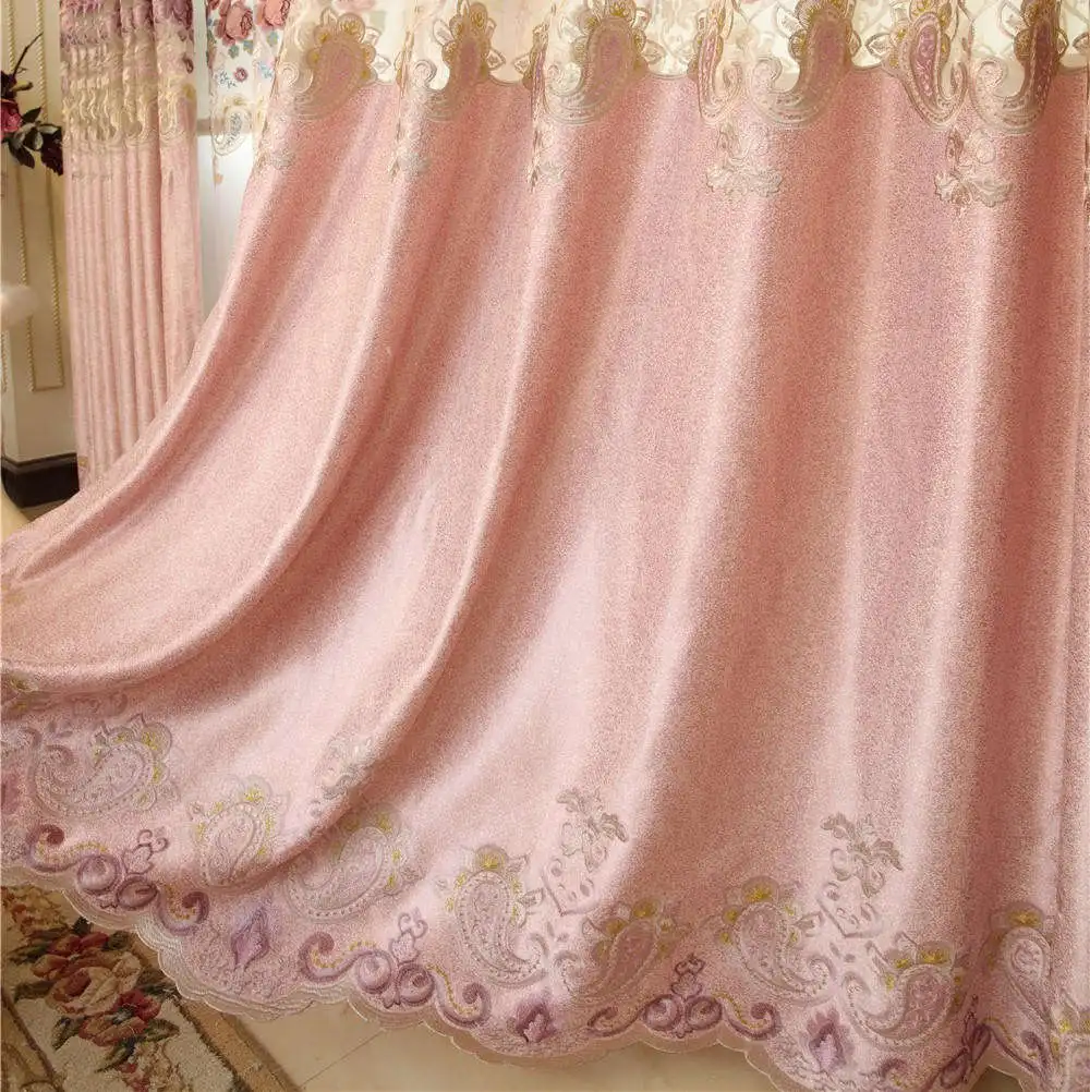 Европейская розовая роскошная вилла вышитая занавеска ткань для гостиной с высококачественной вышивкой вуаль занавеска для спальни - Цвет: Cloth   Curtain