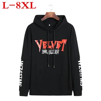 

plus size 8XL 7XL 2018 New big Plus size spring and autumn print Fashion Men's Hooded Men's Casual Long-sleeved T-shirt big size