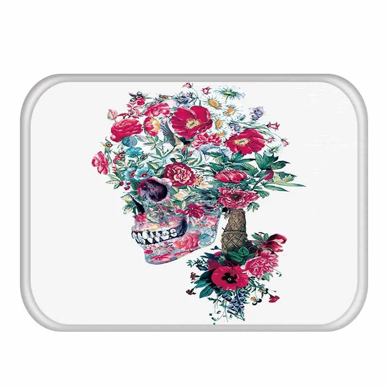 Tropical Entrance Area Rug Waterproof Skull With Flower Pattern Carpet For Kitchen Bathroom Tapete Tapis Robot De Cocina