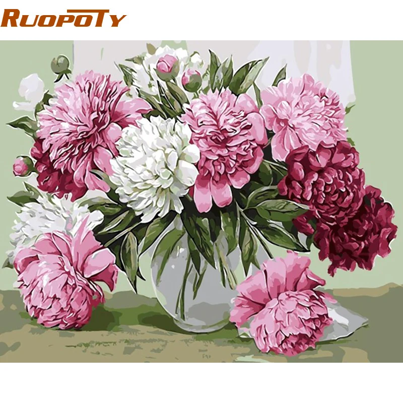

RUOPOTY Frame Picture Pink Flowers DIY Painting By Numbers Kits Coloring By Numbers Painting & Calligraphy Unique Gift 40x50cm