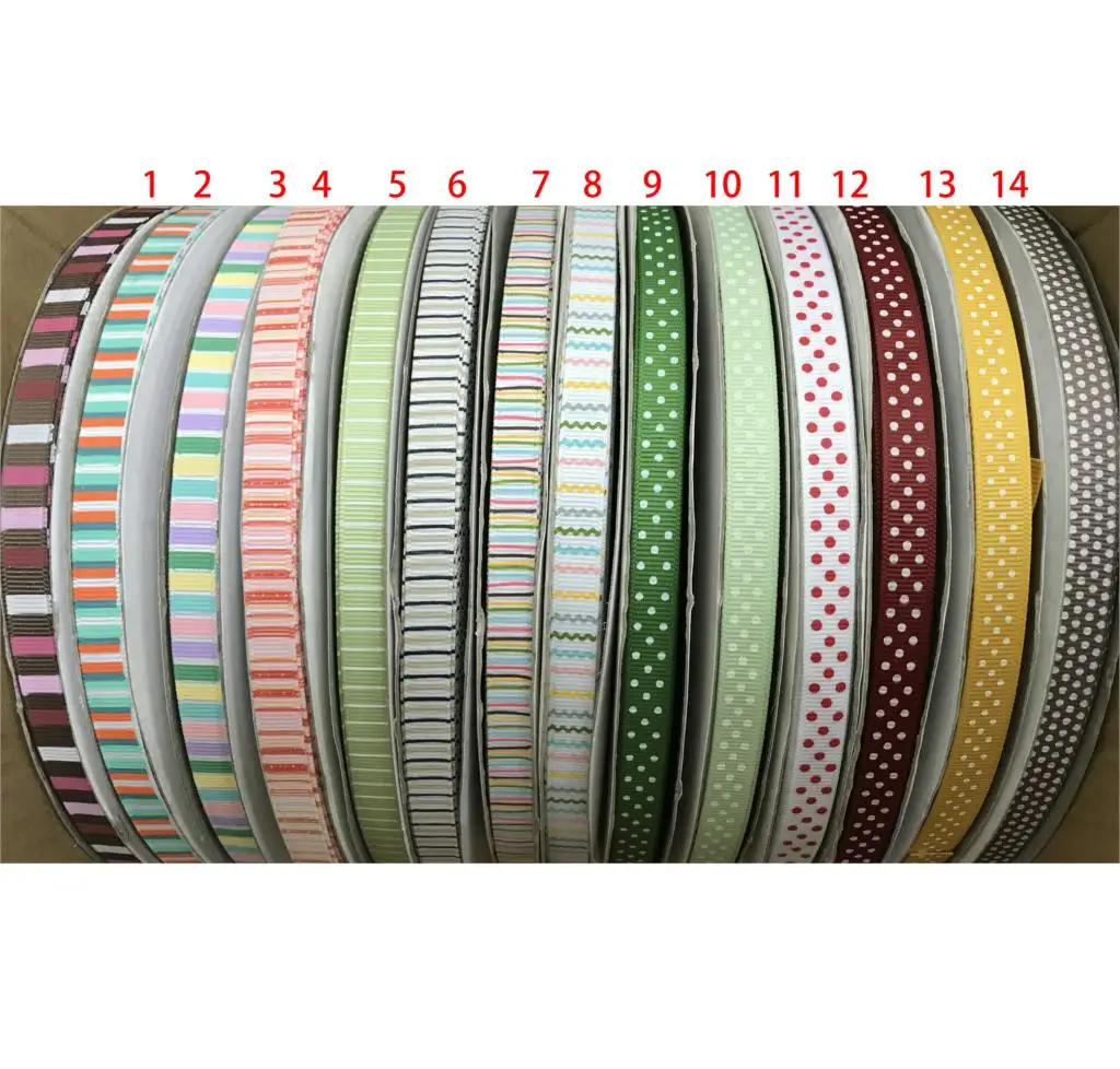 

Crazy Discounts 3/8" 9mm Colorful Dots Stripes Printed Grosgrain Ribbon For Gift Party Home Decos DIY Materials Crafts 100 Yards