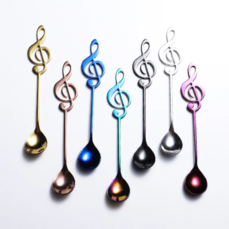 

7Color Stainless Steel Tea Spoons Small Coffee Spoons Creative Music Symbol Spoons For Ice Cream Dessert Tea Party Tableware