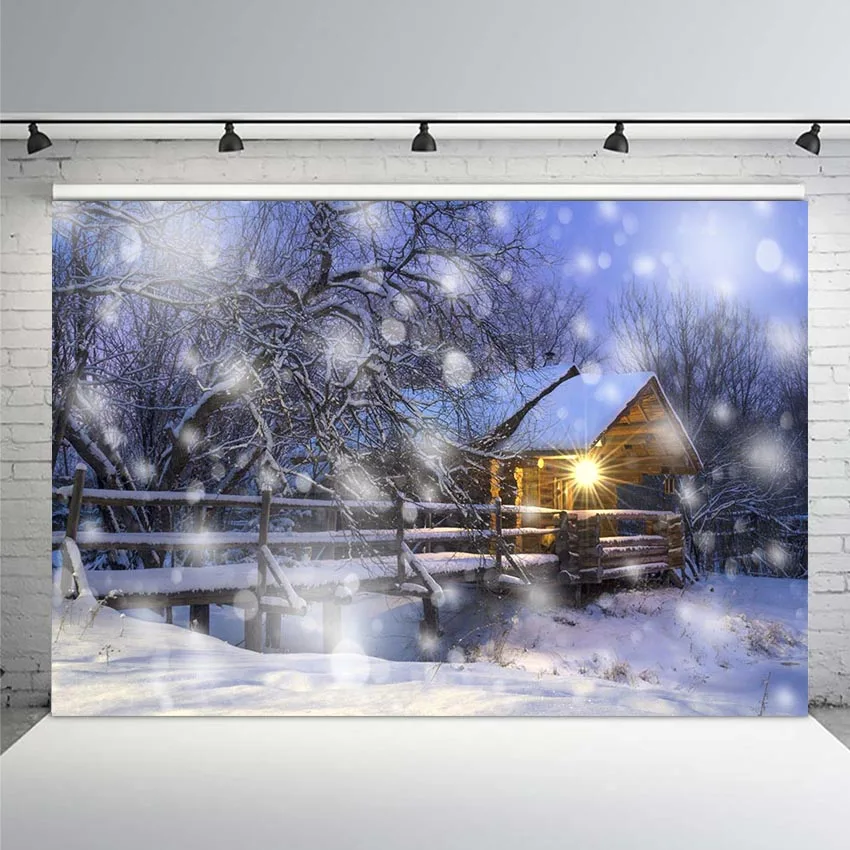 

Winter White Snow Tree Backdrop Christmas Wonderland Photography Background Snowflake Bokeh Glitter Forest Portrait Backdrops