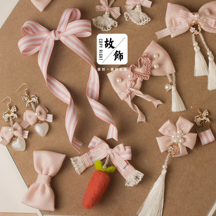 

Sweet lolita princess barrettes Original girls are handmade bow hairpin fairy pink tassel soft sisterr hair accessories GSH193