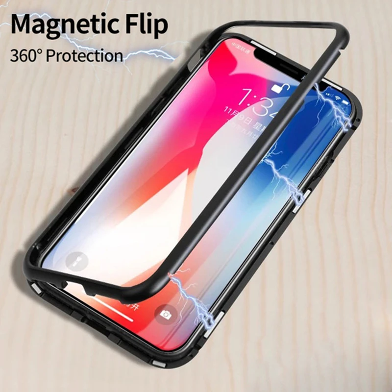 Магнитный двухсторонний чехол из закаленного стекла для iPhone 12 mini 11 Pro XS Max XR X
