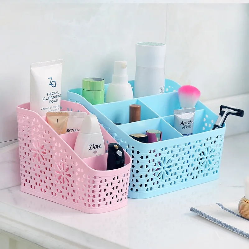 البلاستيك تخزين سلة الحمام مستحضرات التجميل المنظم ماكياج مربع تخزين سلة ل القلم ماكياج سطح المكتب التخزين