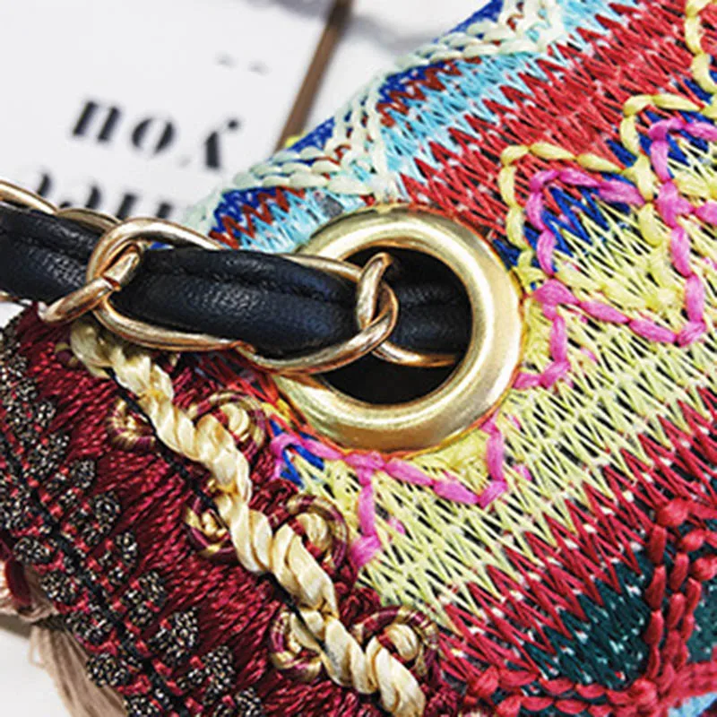 New Women Tassel Fashion Straw Bag INS Popular Female Summer Handbag Chains Lady Casual Shoulder Bag Beach Knit Crossbody SS3307 (2)