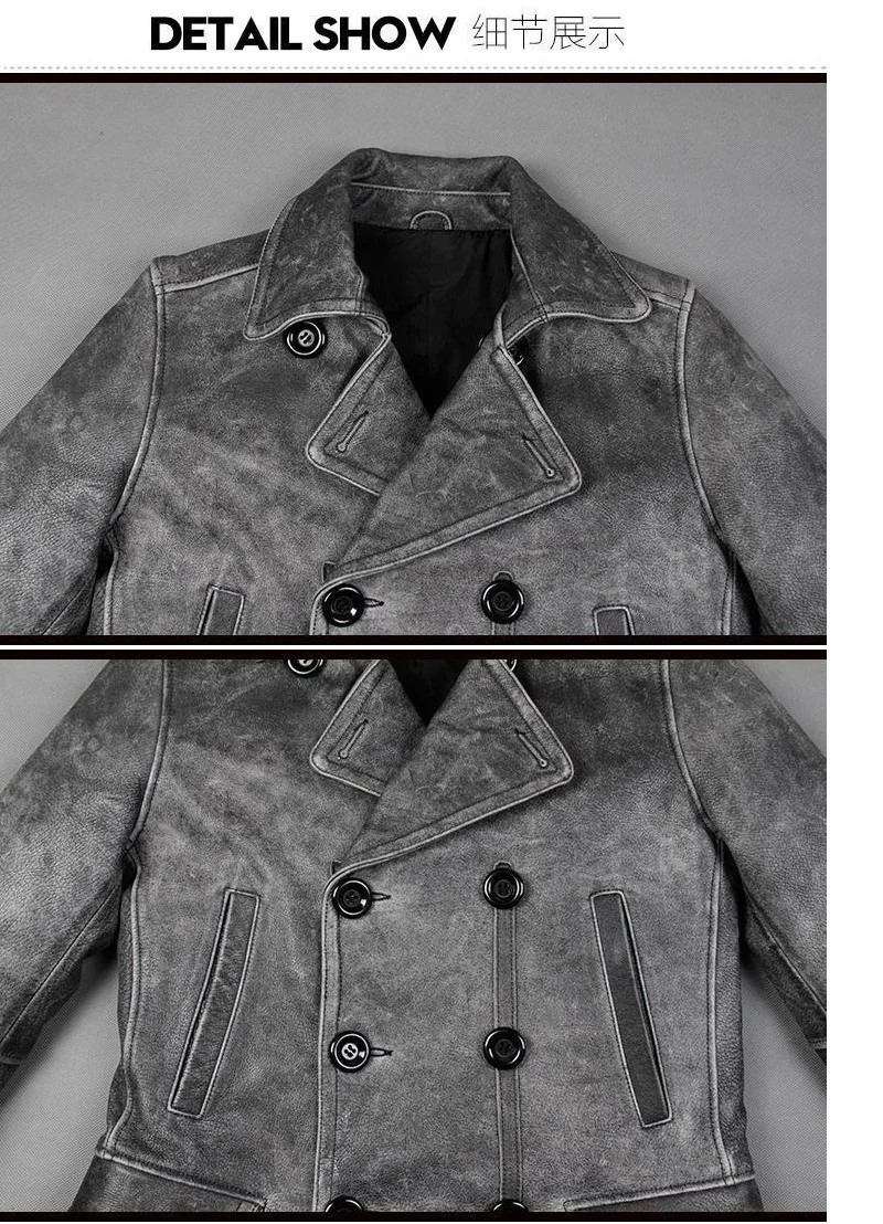 Новые Брендовые мужские толстые винтажные кожаные длинные куртки, мужские байкерские Тонкие Куртки из натуральной кожи. Осенняя мода