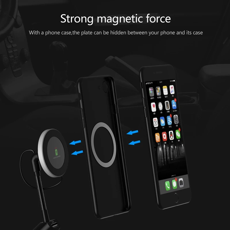 Qi Беспроводной автомобиля Зарядное устройство магнитный держатель для iPhone X 8 samsung Note 8 S8 автомобильный держатель Беспроводная зарядка для мобильного телефона с подставкой