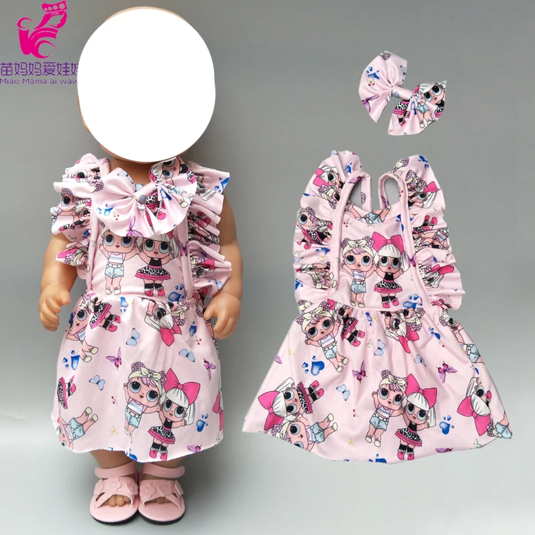 

Baby new born Doll dress with bow for 18" doll clothes bebe doll pink cartoon dress with bow