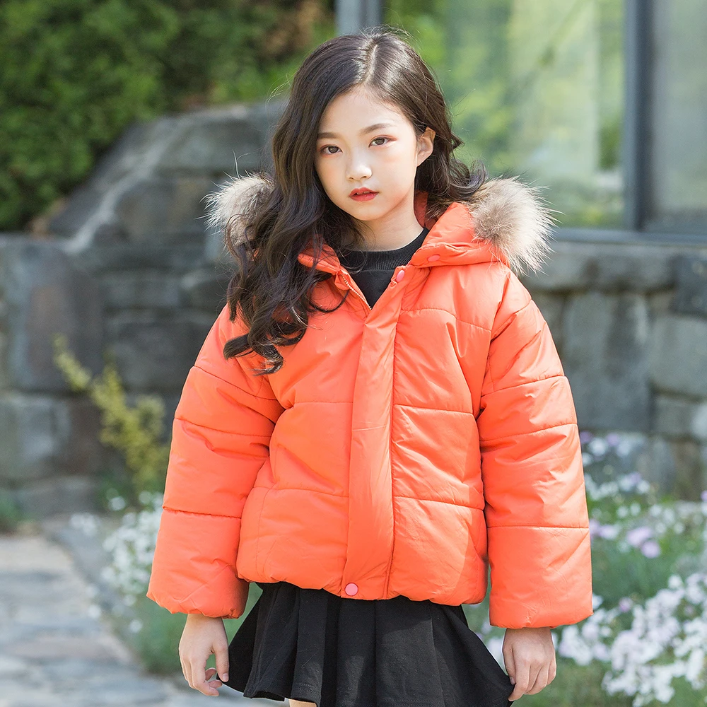 

B-18004 2019 New Fashion Winter Girl Thickened Keep Warm Cotton Jacket Fur-collar Hoodie Coat Children Clothing Kids Outerwear