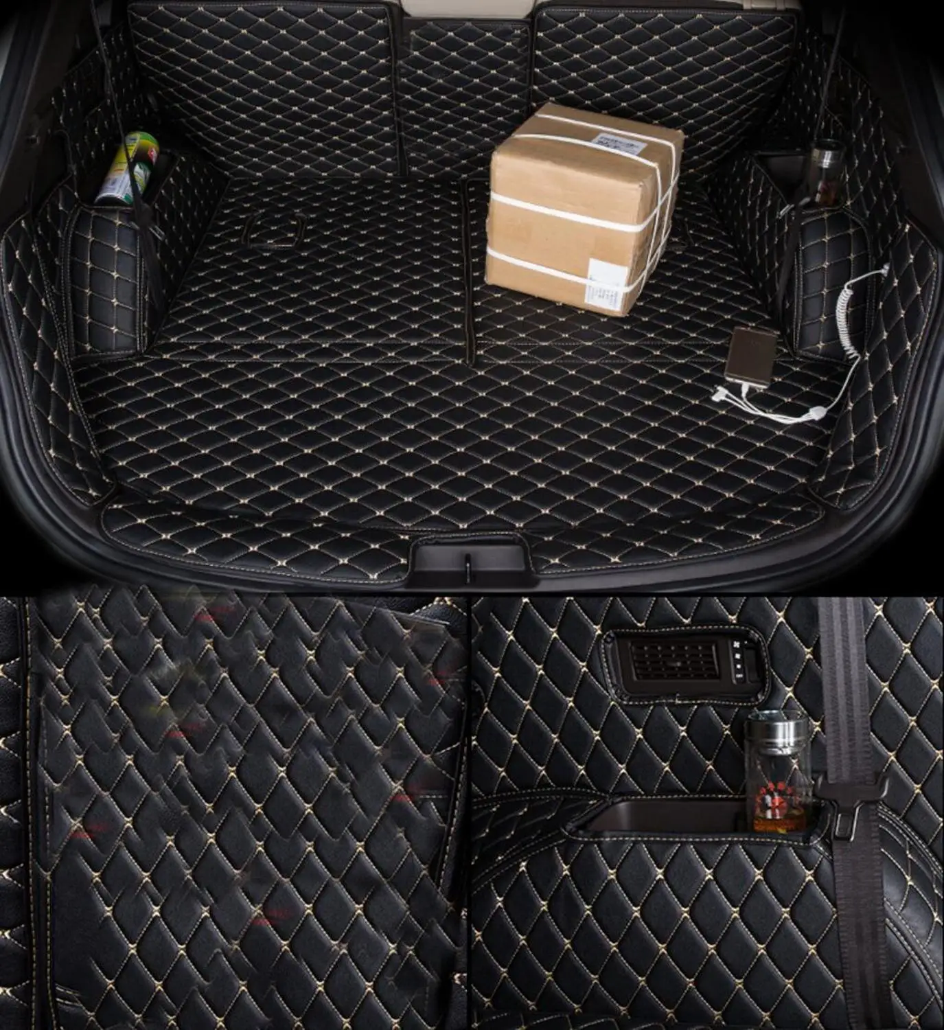 Волоконно-кожаный коврик для багажника автомобиля hyundai santa fe 2013 2014 2015 2016 2017 2018 3-го