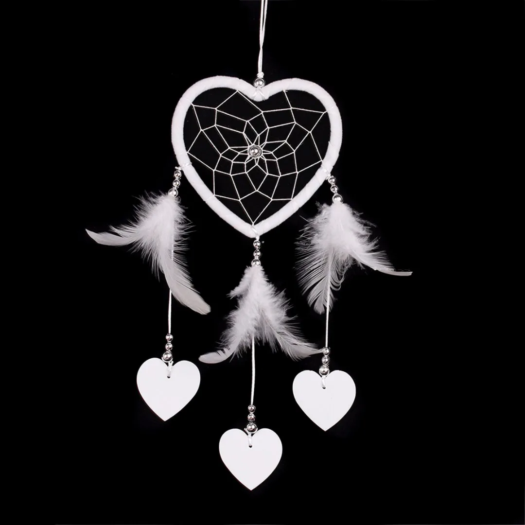 

Mayitr White Feather Dream Catcher Small Heart Wall Hanging Dream Catcher With Feather For Home Car Garden Chime Decor