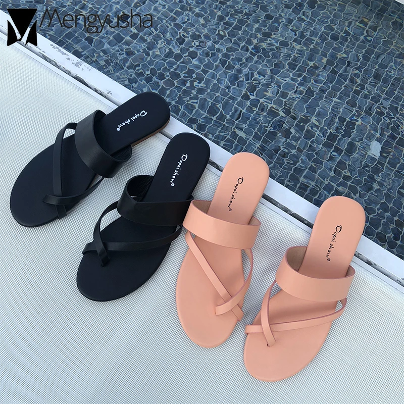 

Brand Beach soft sole clip toe tong woman flipflops anti-skid flats slippers shoes women narrow band summer slides solid 2019new