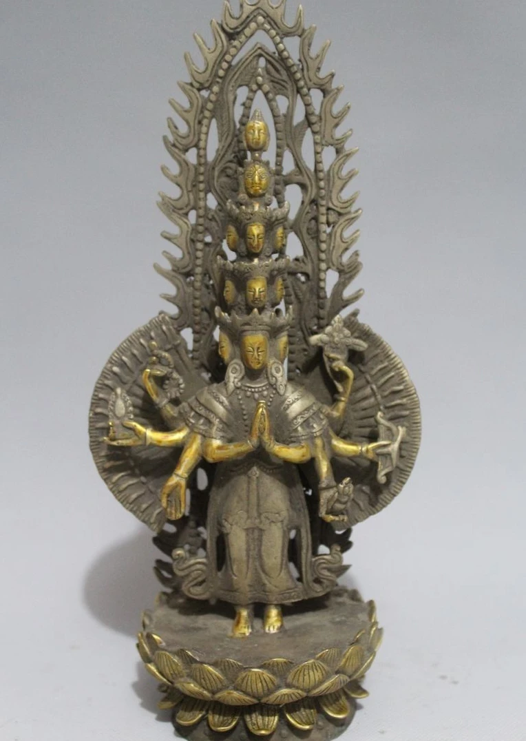 

11"Tibet Tibetan Buddhism Silver Gilt 1000-Arms Avalokiteshvara Goddess Statue