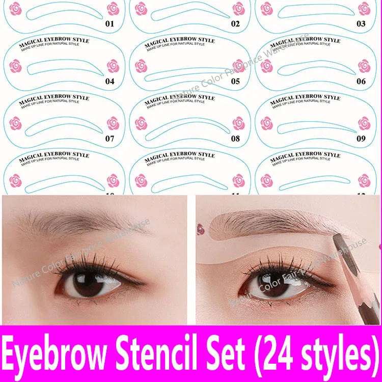 

24pcs Eyebrow Stencils 24 Styles Reusable Eyebrow Drawing Guide Card Brow Templates DIY Makeup Tool Kit Cosmetic Set Wholesale