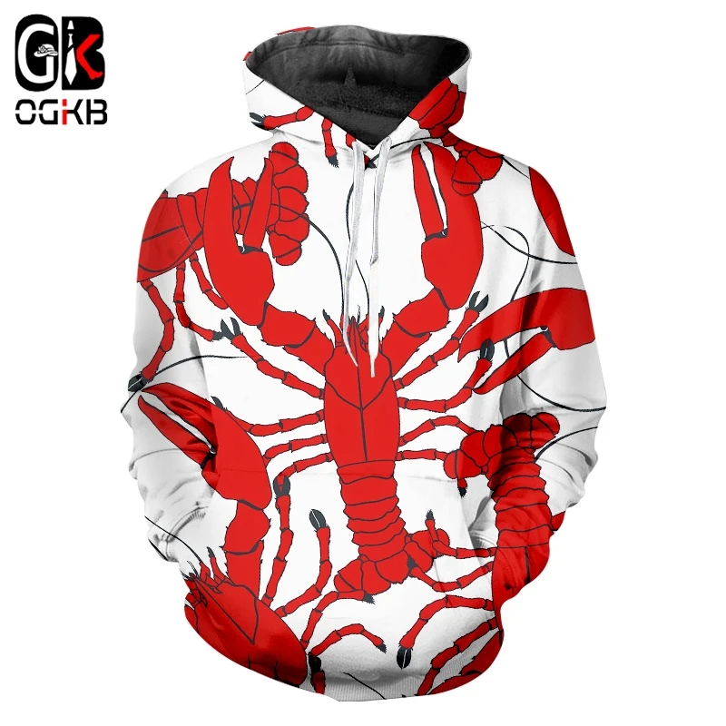 

OGKB Men Pullover Fashion 3D Hoodies Printing Lobster Funny Plus Size 6XL Garment Man Winter Hoodies Dropshipping 2018