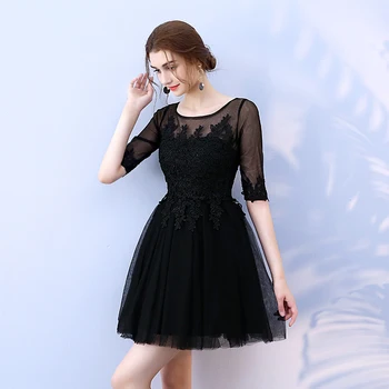 

Black Colour Mini Dress Wedding Party Dress for Women Dress Bridesmaid Back of Zipper