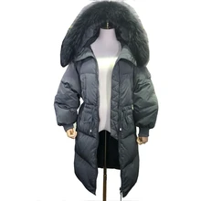 TopFurMall) Европейской зимы Для женщин парки вниз пальто мех енота капюшоном Леди Длинные Верхняя одежда; пальто 4XL LF5065