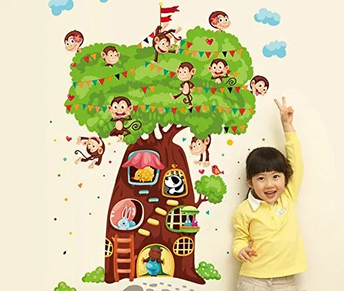 Animals Wall Stickers for Kids Rooms Nursery Baby Home Decor Monkey Elephant Horse Decals | Дом и сад