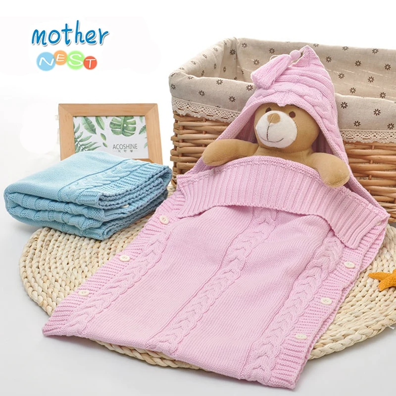 

2018 NEW Stroller Baby Sleepsack Infant Swaddle Wrap Warm Wool Blends Crochet Knitted Hoodie Swaddling Wrap Blanket Sleeping Bag